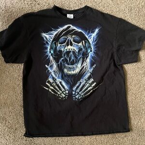 Black Graphic Tee with Skull Design